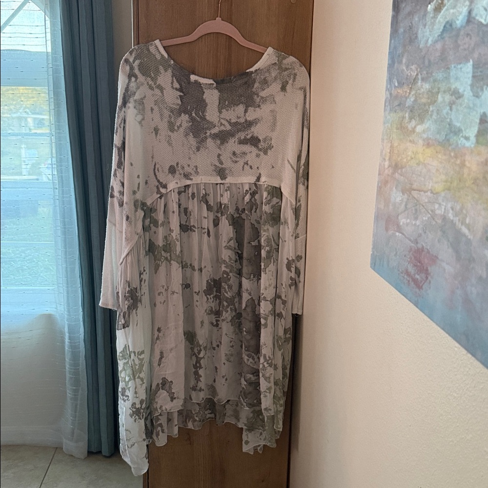 Sheer batik Long Sleeve Dress